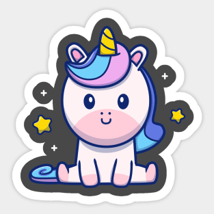 Cute Unicorn Sitting Cartoon Sticker